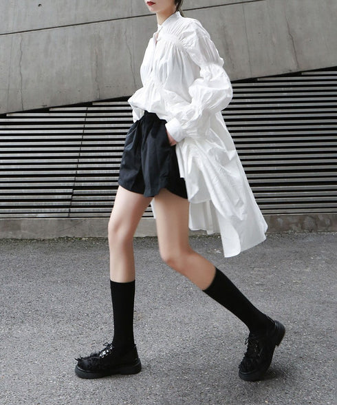 Gather Twist Balloon Shirt Dress